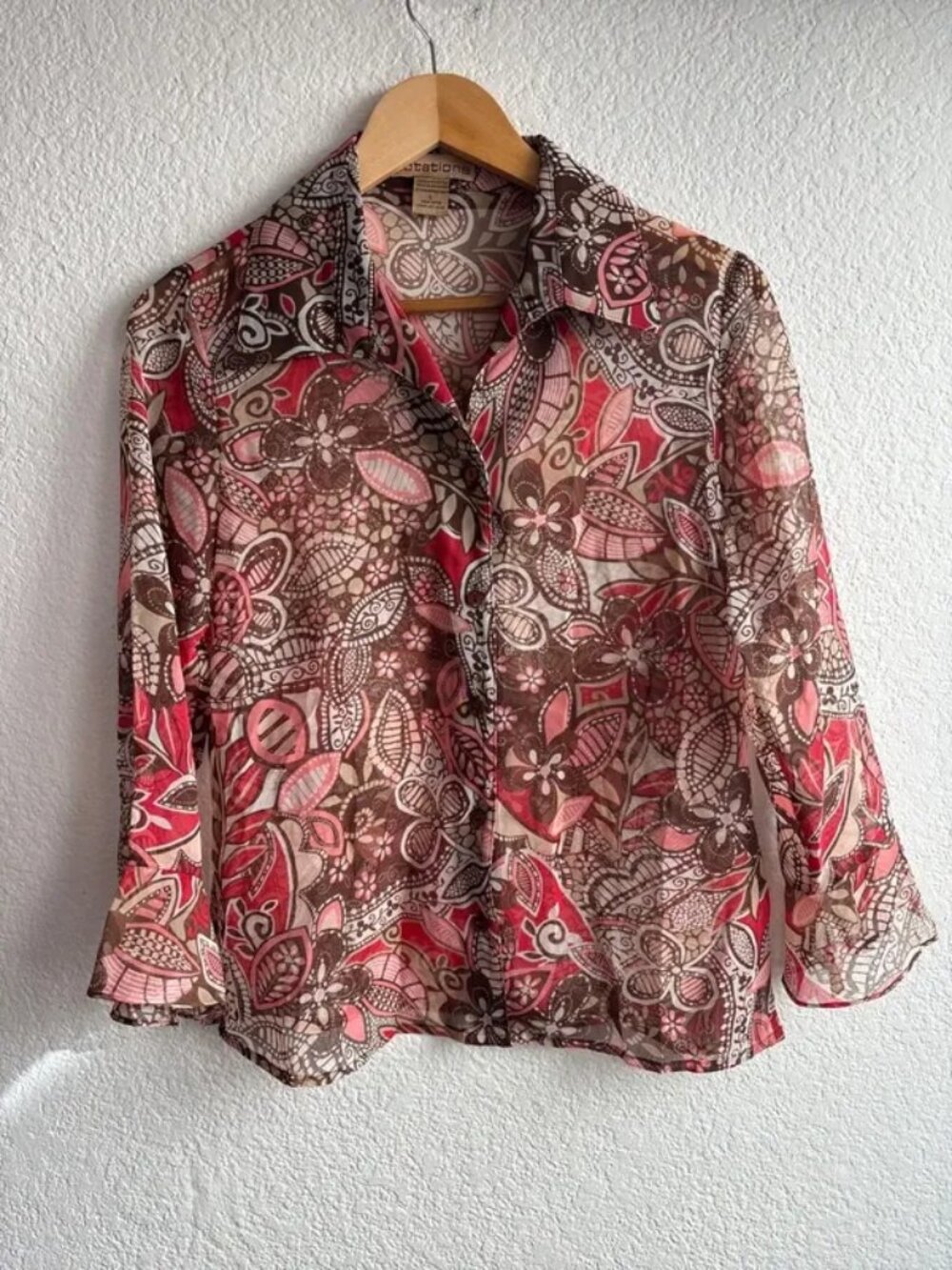 Notations Womens Vintage notations large sheer floral boho